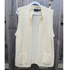 Womens Bonnie Lee Cream Knit Vest Size 46 Excellent Vintage Open Front Pockets